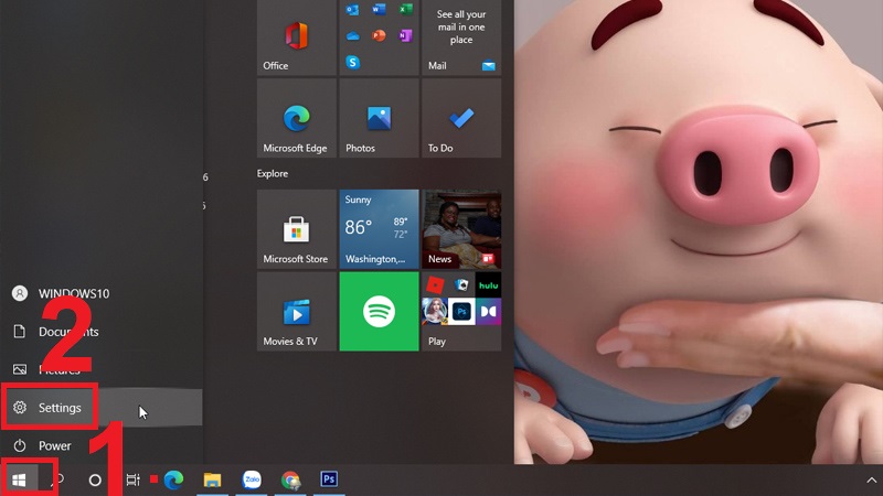 Trong Start trên Windows chọn Settings
