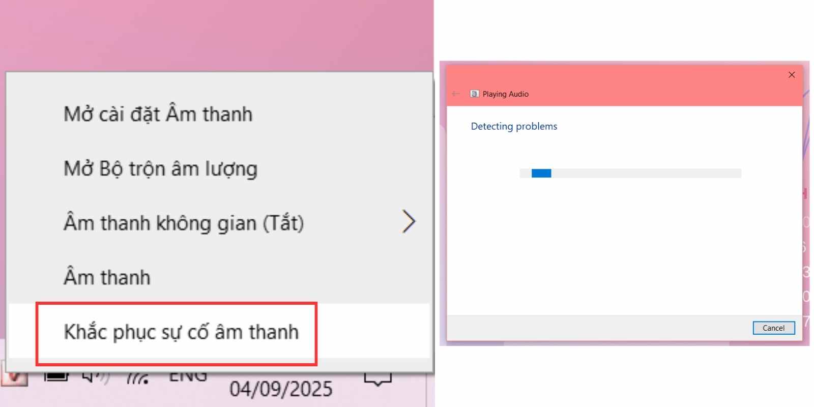 sử dụng Windows audio troubleshooter