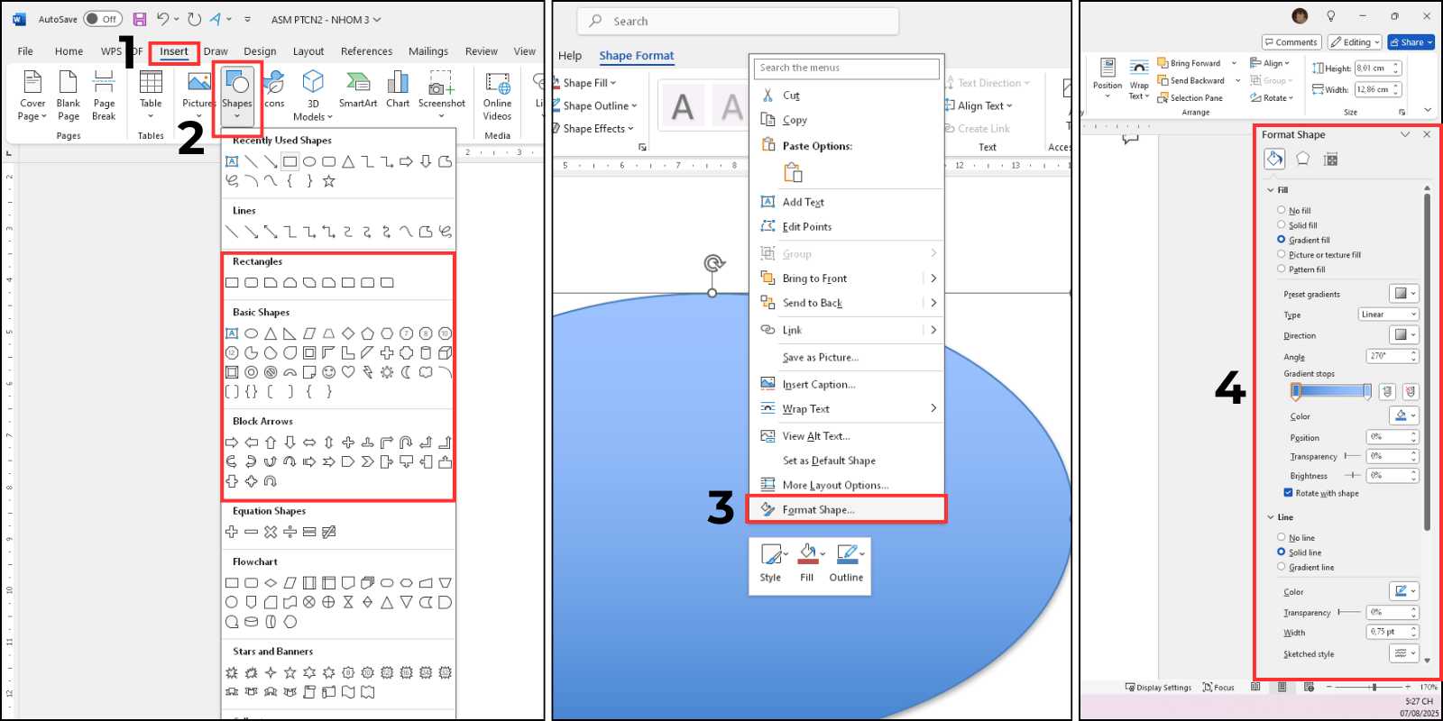 cách vẽ khung trong word  bằng shapes