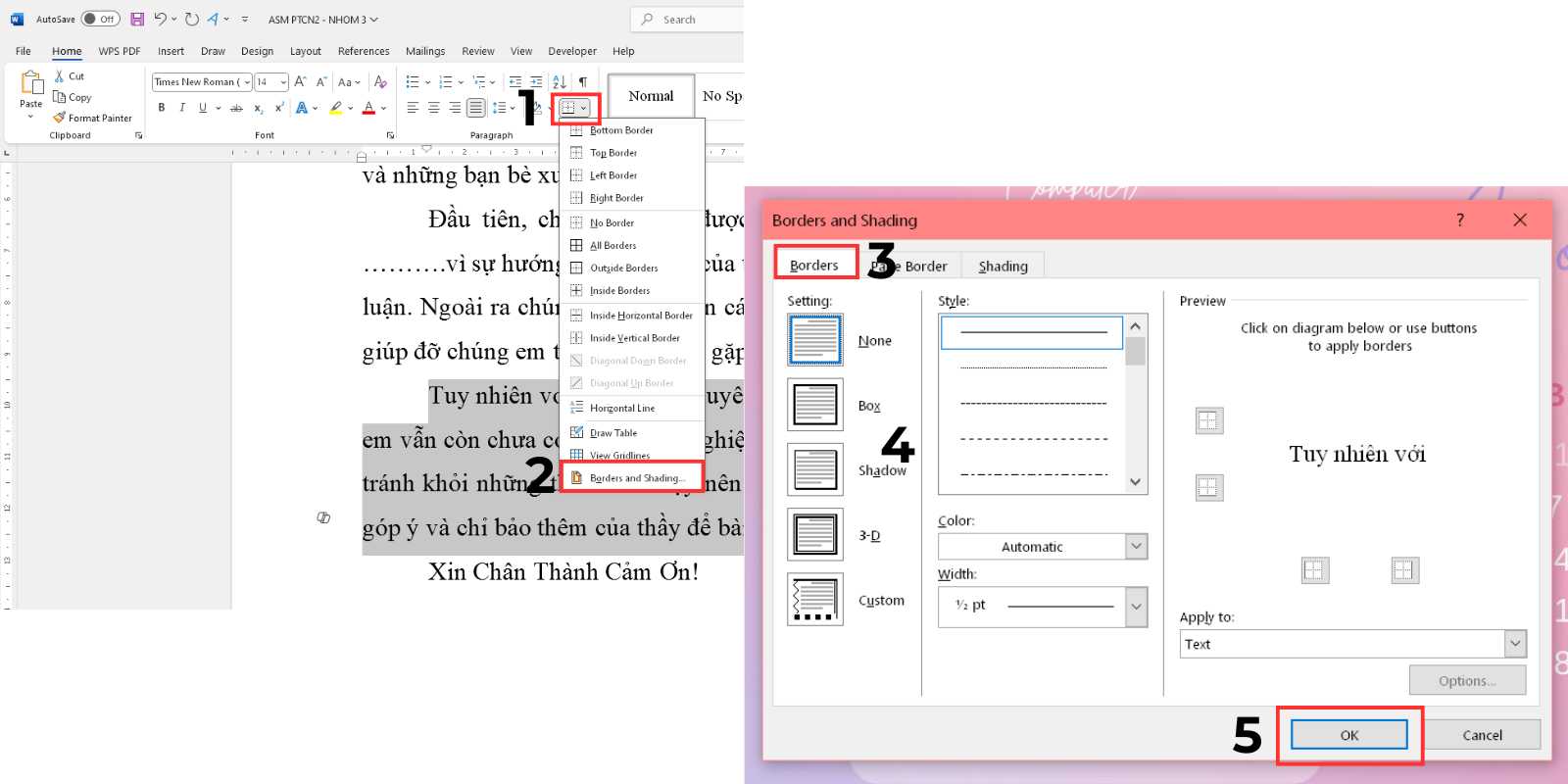 cách vẽ khung trong word cho đoạn văn