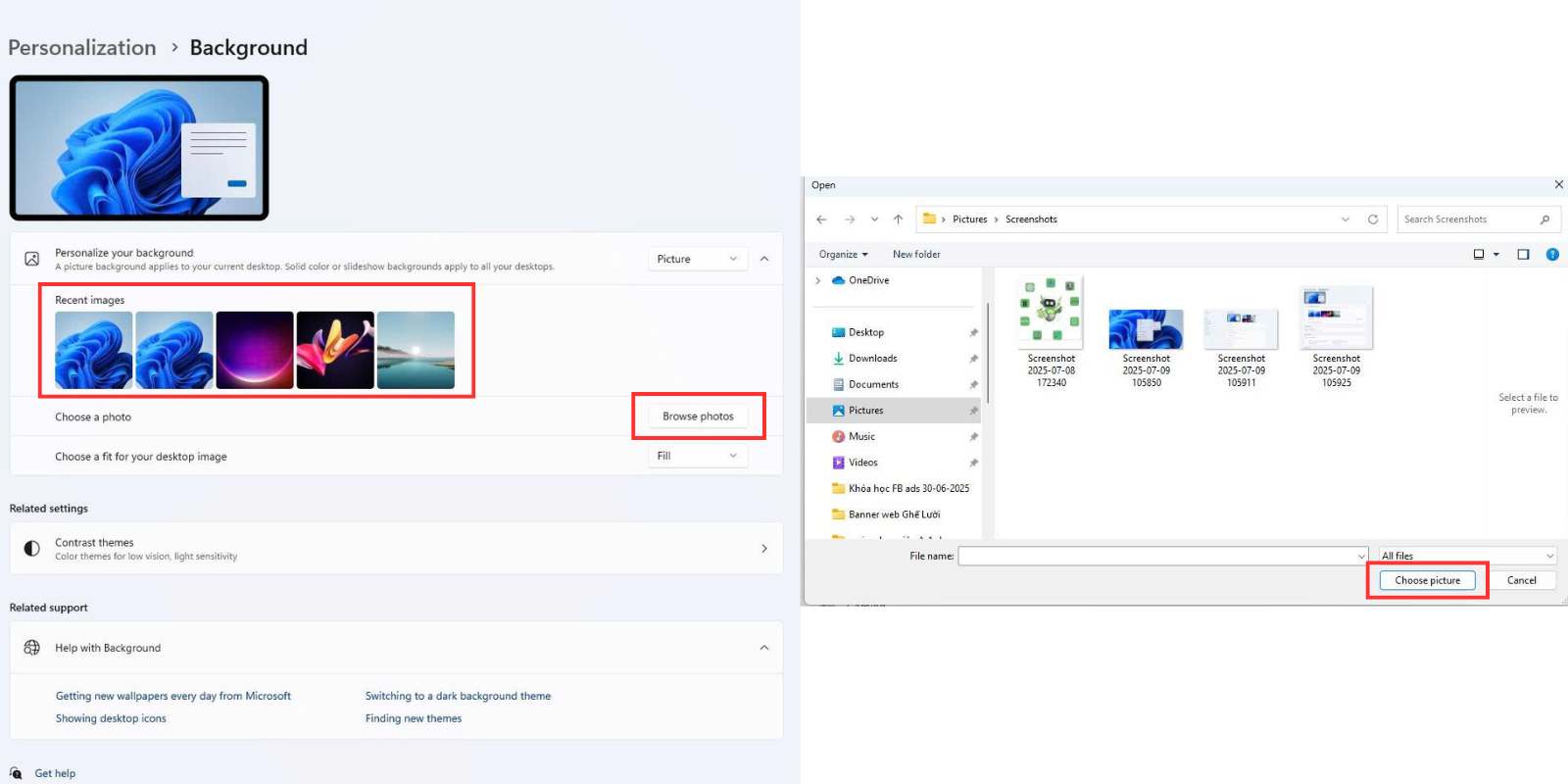 cách cài ảnh nền máy tính windows 11 bằng setting