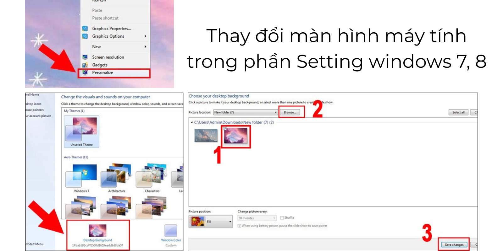 cách cài ảnh nền máy tính windows 7 bằng setting