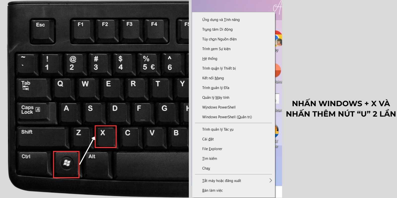 Cách tắt máy tính bằng bàn phím win 8
