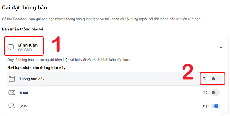 Tắt thông báo đẩy cho phần bình luận Facebook