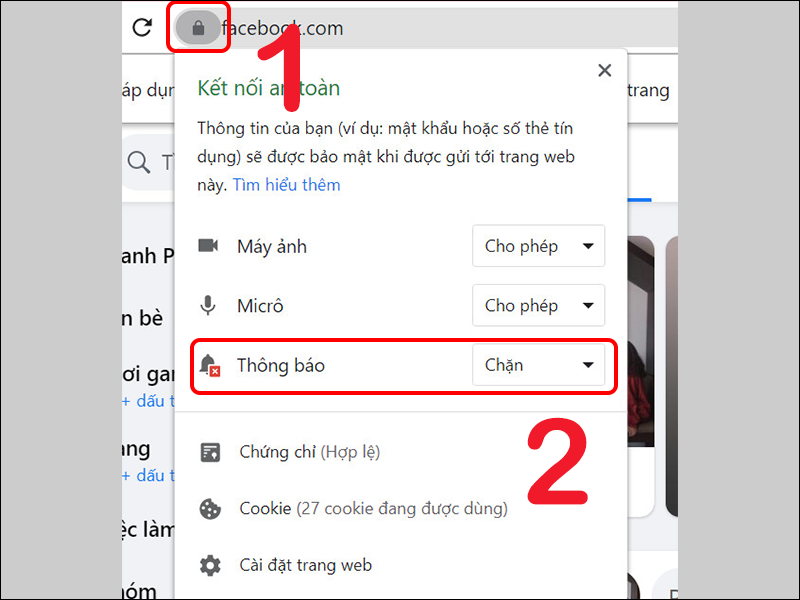 Tắt thông báo Facebook trên địa chỉ trình duyệt URL
