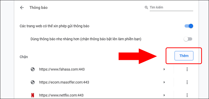Thêm mục muốn chặn thông báo