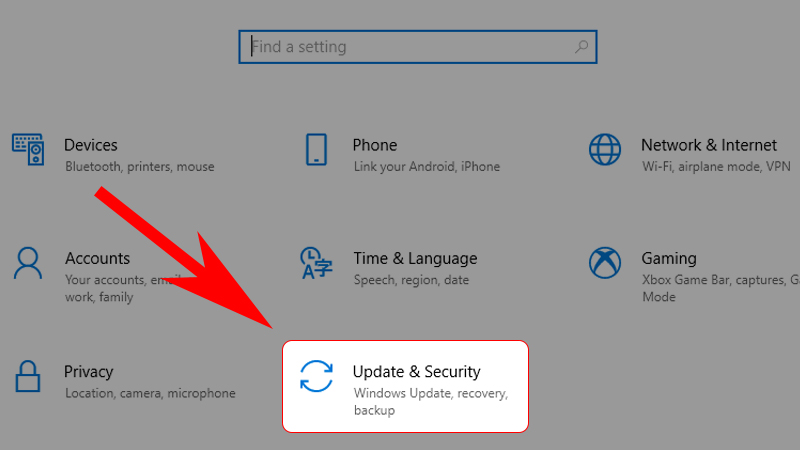 Chọn Update & Security