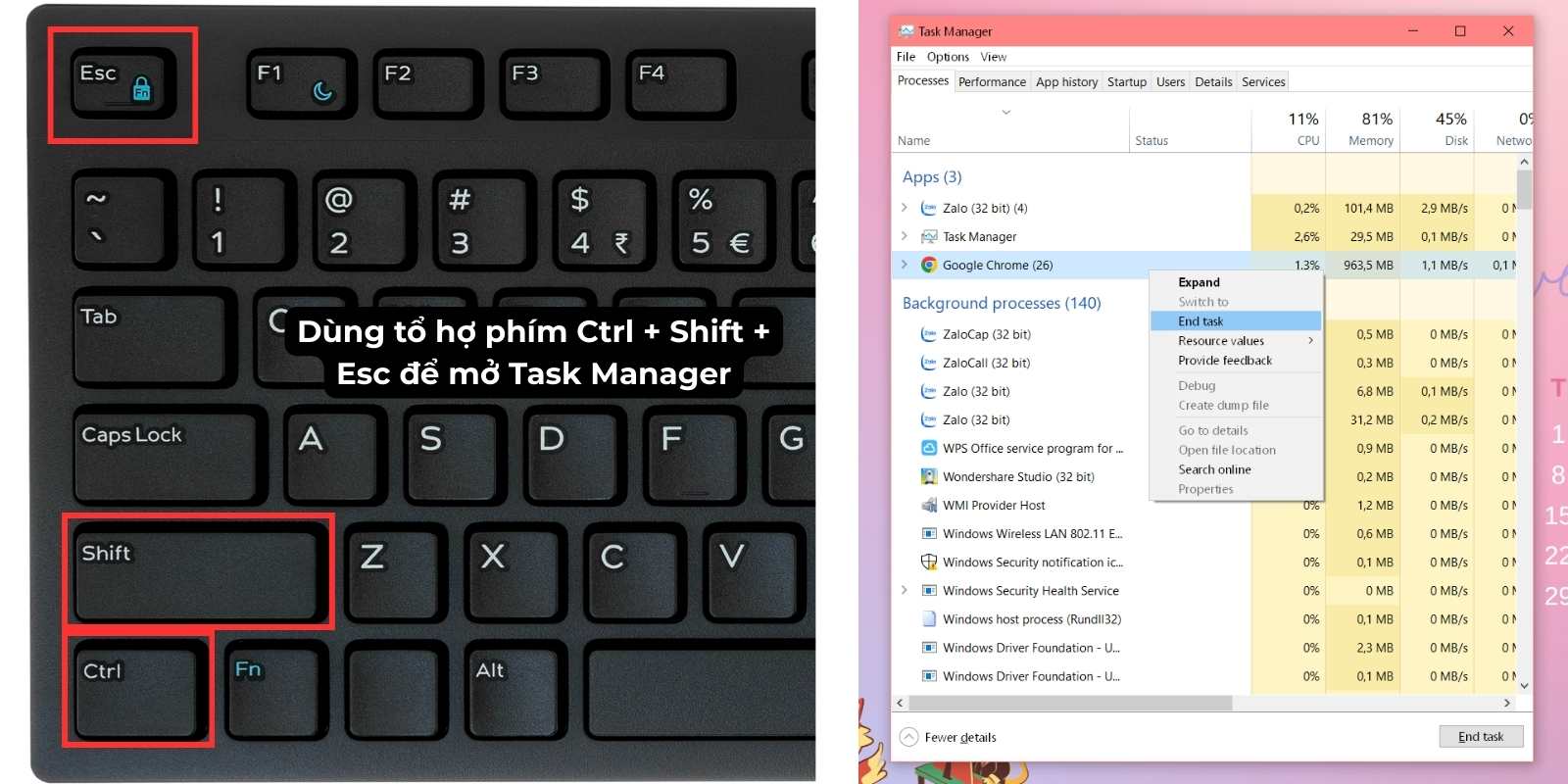 dùng task manager