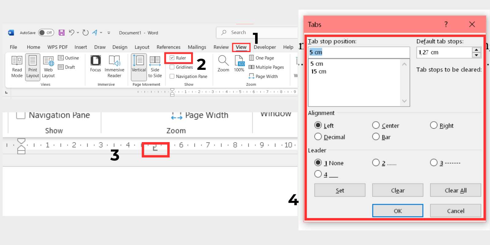 Cách đánh dấu chấm trong word bằng ruler
