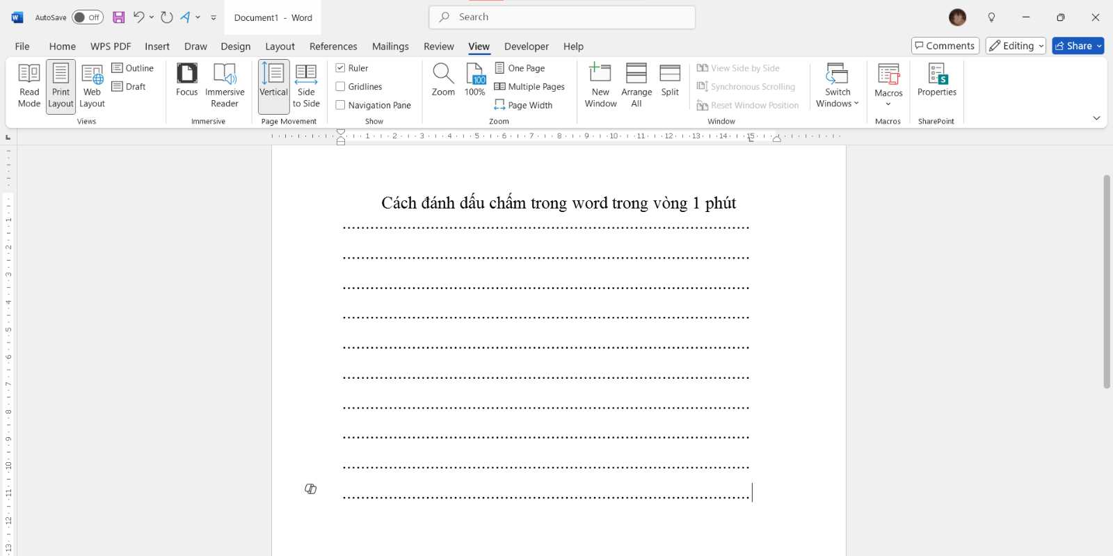 Cách đánh dấu chấm trong word