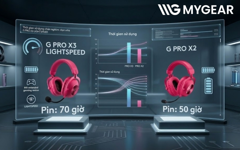 Pin PRO X3 LIGHTSPEED 70 giờ so với PRO X2 50 giờ
