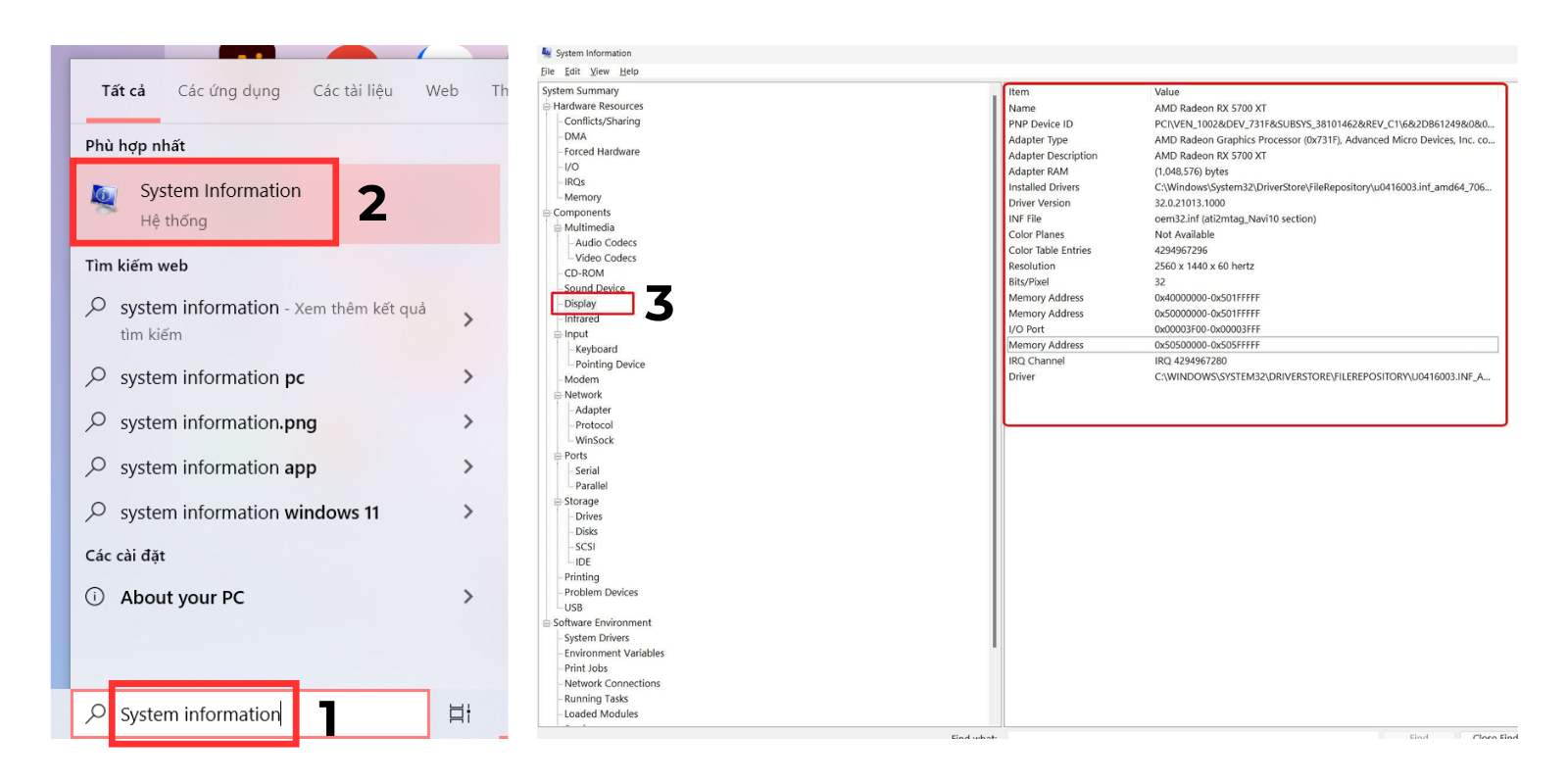 cách kiểm tra thông số màn hình máy tính bằng system information