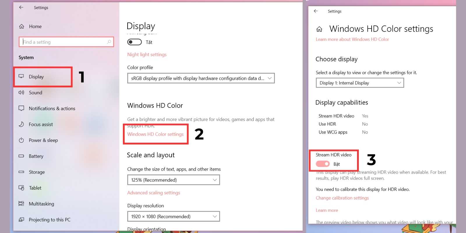 bật HDR trên windows 10