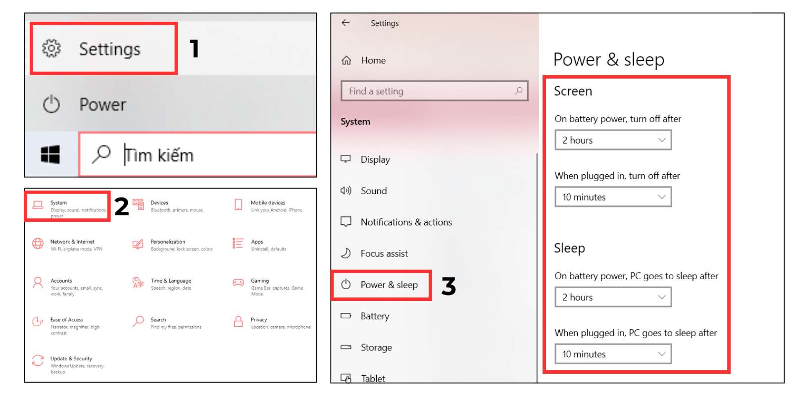 chỉnh thời gian tắt màn hình win 10 bằng setting