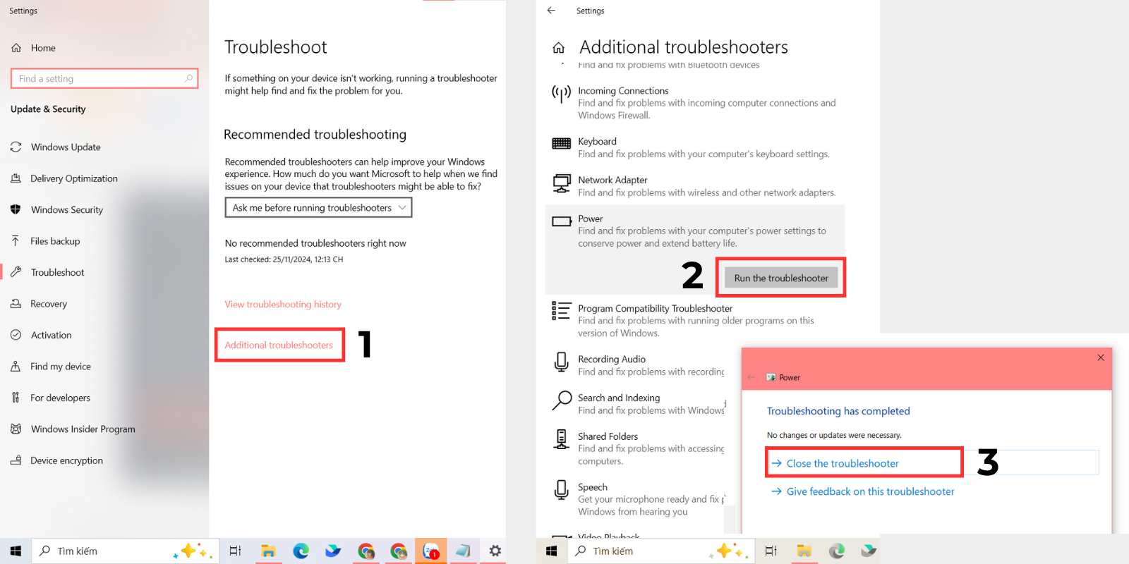 dùng power troubleshoot