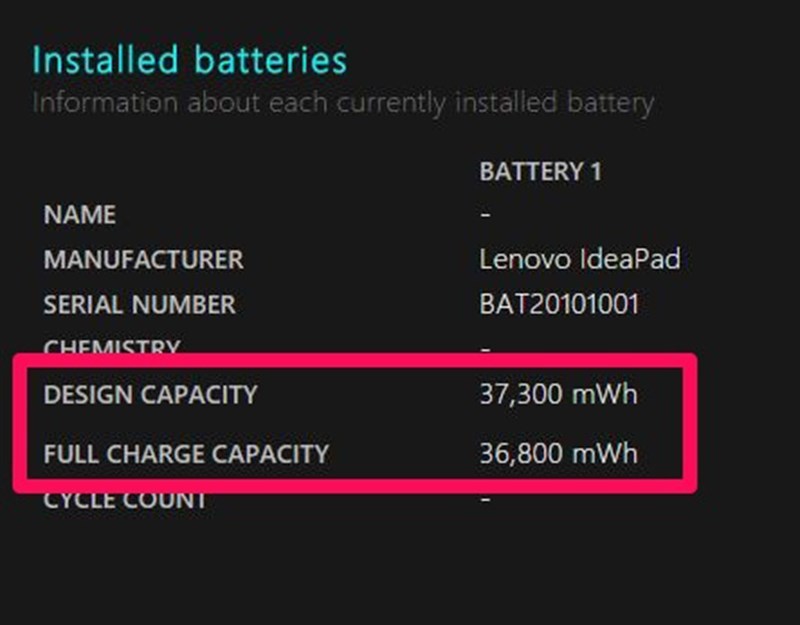Danh mục Installed batteries