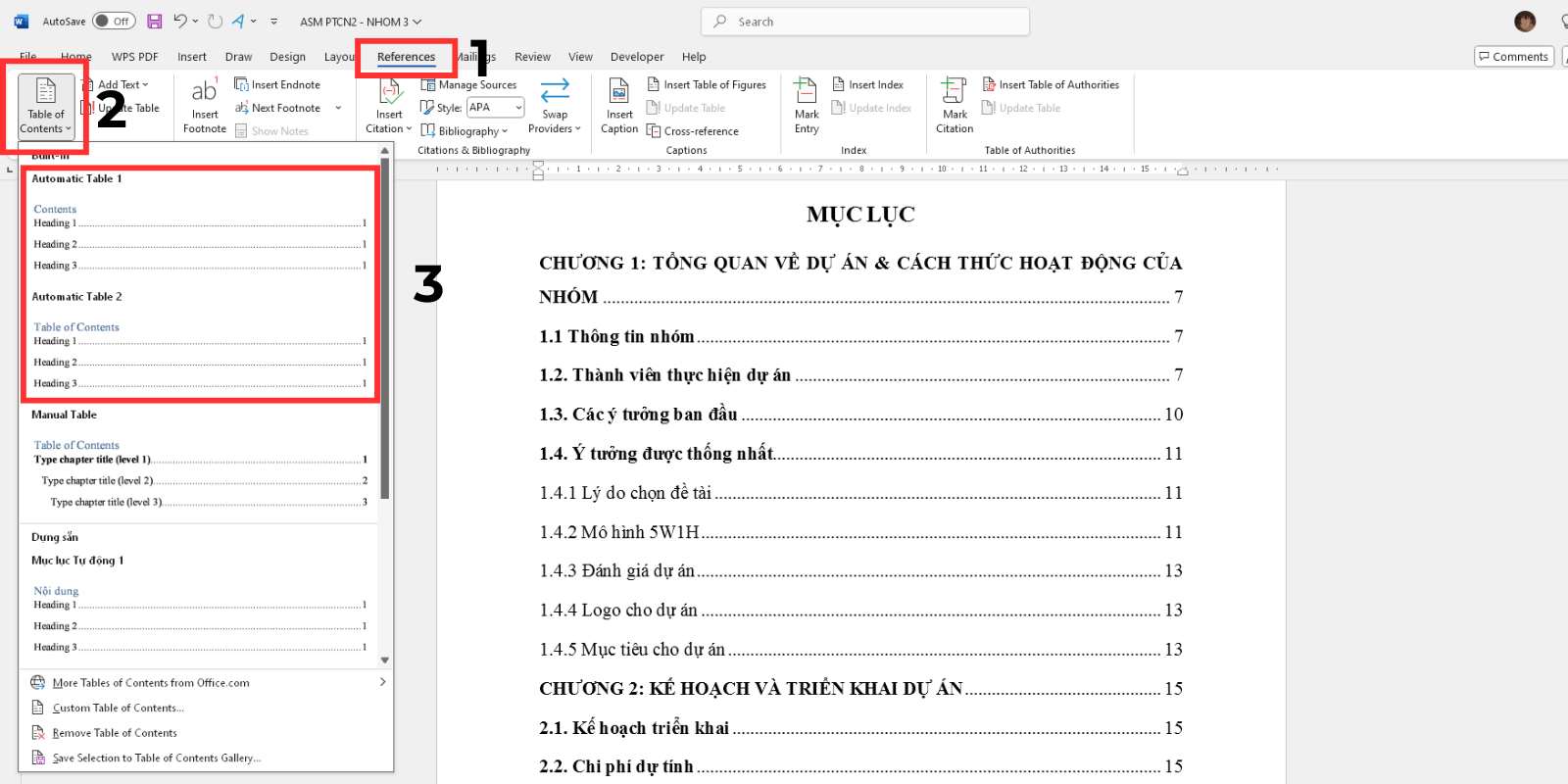 cách chèn mục lục trong word