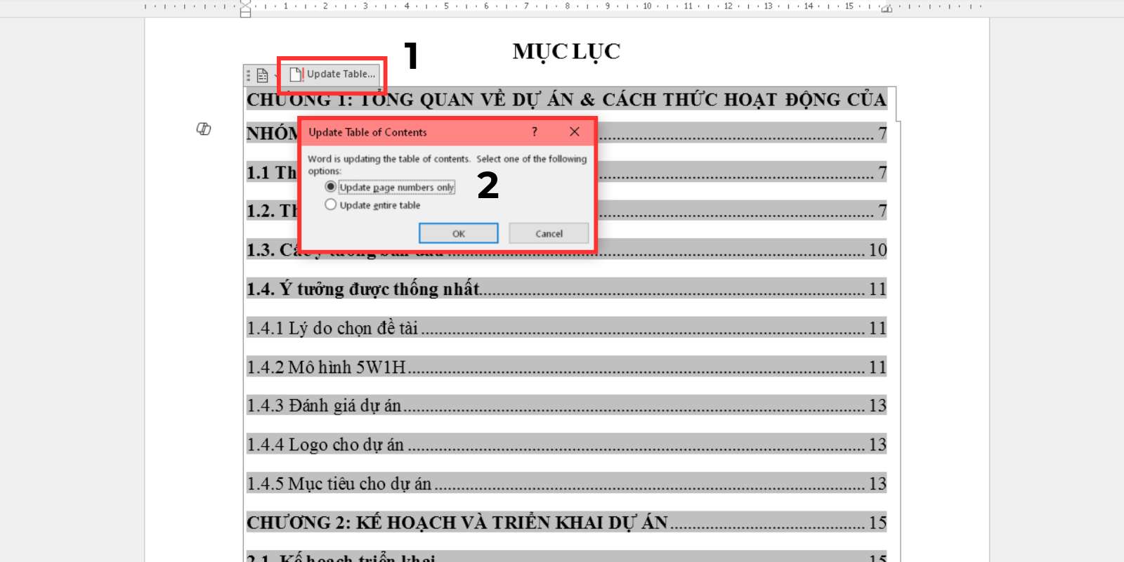 cập nhật mục lục tự động