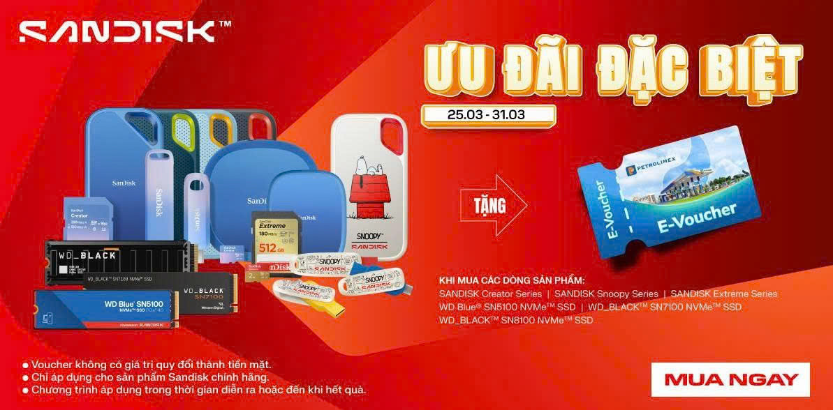 Nạp Năng Lượng Tốc Độ: Mua SanDisk & WD, Nhận Ngay Voucher Xăng Đến 200.000Đ
