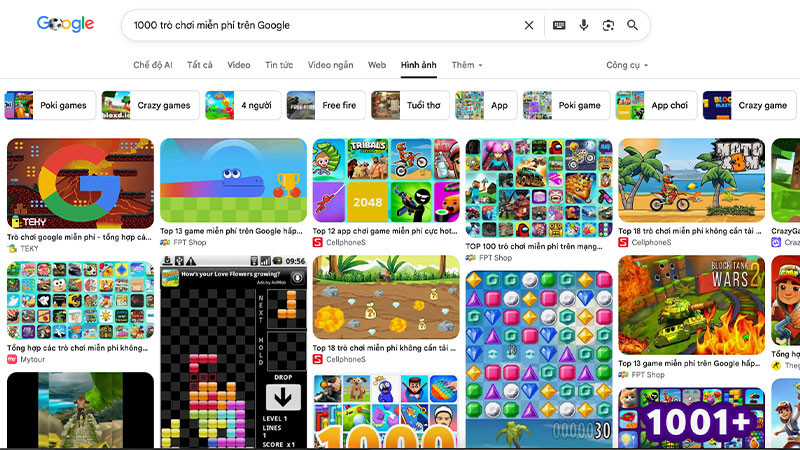 Cách tìm và tham gia 1000 trò chơi miễn phí trên Google