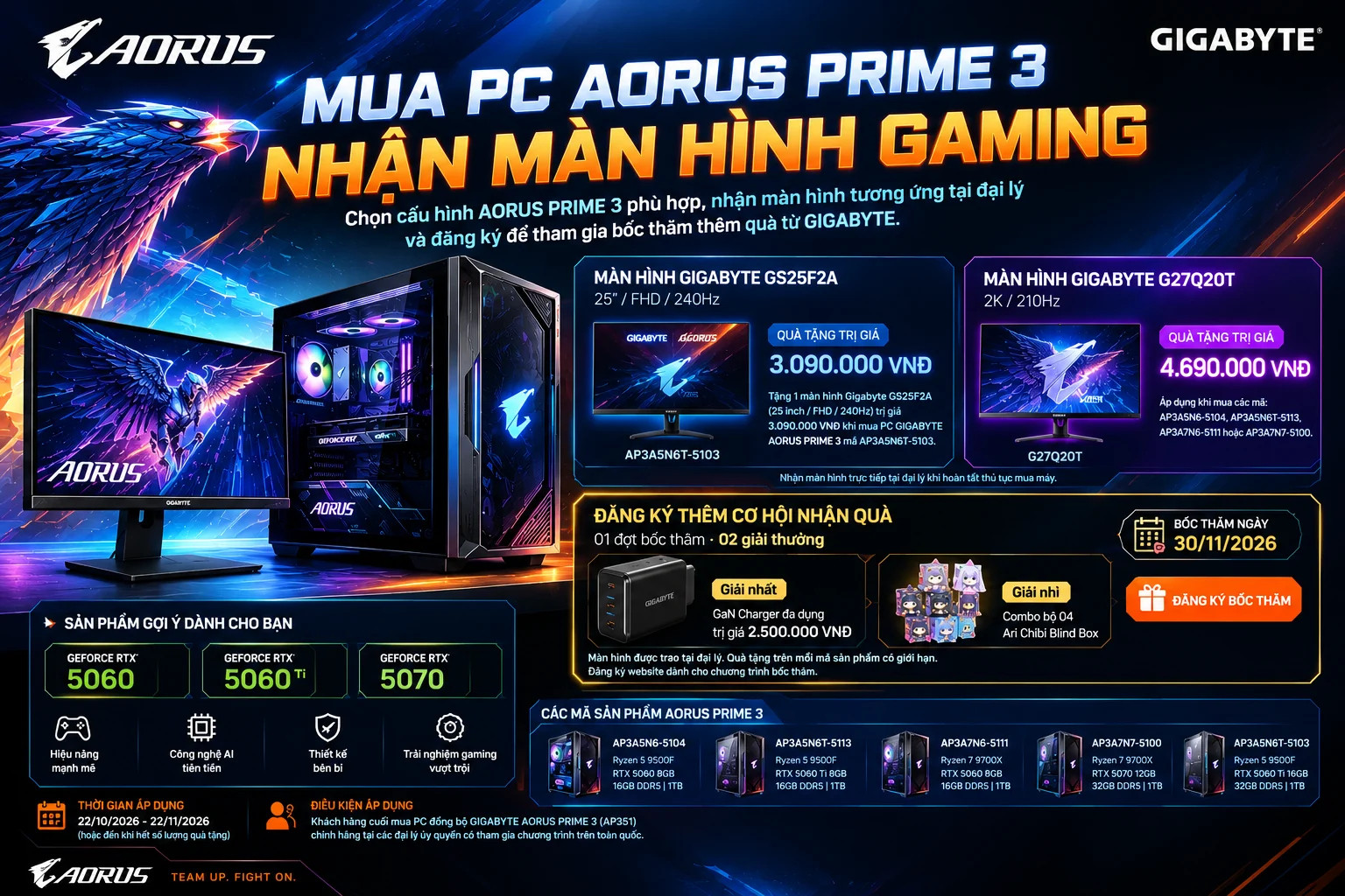 Mua PC GIGABYTE AORUS PRIME 3 nhận màn hình gaming