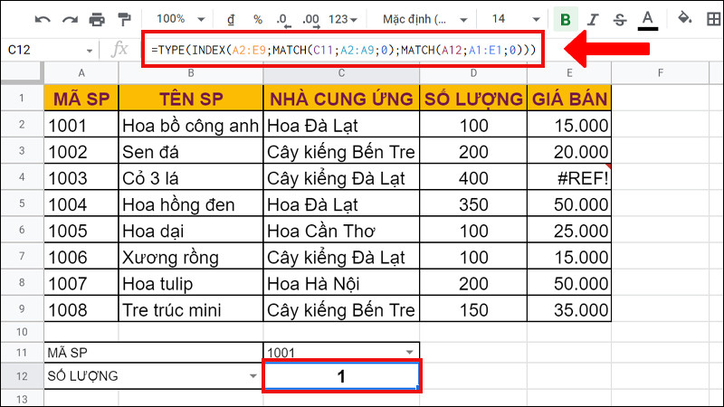 Hướng dẫn cách kết hợp hàm MATCH với TYPE trong Google Sheet chi tiết đơn giản, hiệu quả nhất