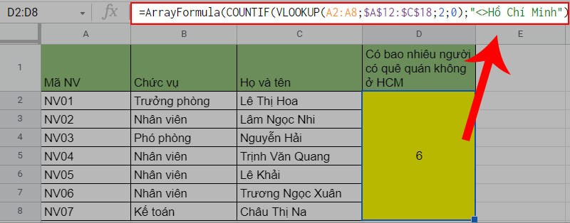 Hướng dẫn cách kết hợp hàm COUNTIF với hàm VLOOKUP trong Google Sheet nhanh chóng và đơn giản nhất