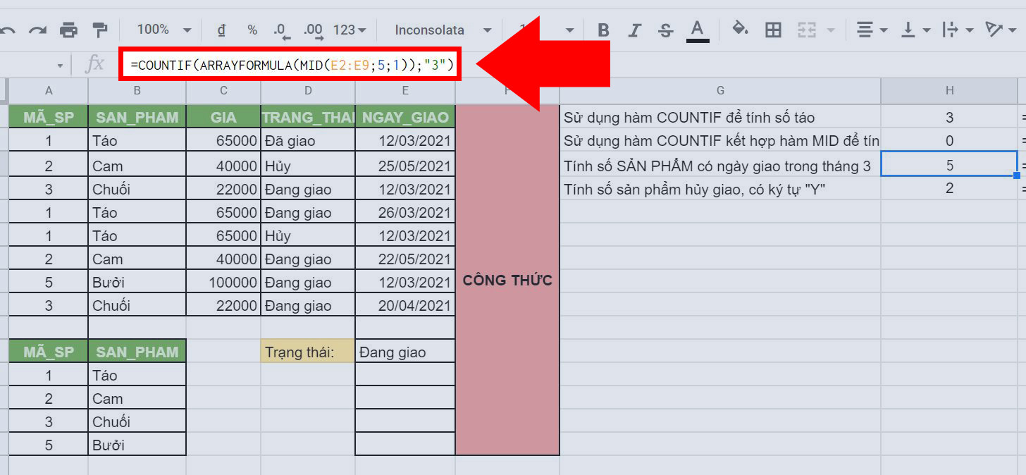 Cách kết hợp hàm COUNTIF và hàm MID trong Google Sheet dễ dàng, hiệu quả nhất