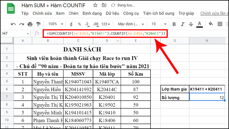 Hướng dẫn cách kết hợp hàm SUM và hàm COUNTIF trong Google Sheet đơn giản và nhanh chóng
