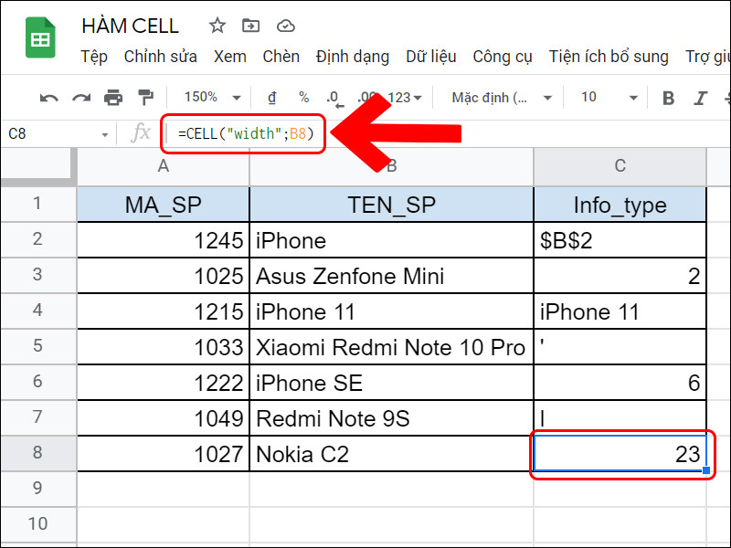 Hướng dẫn cách sử dụng hàm CELL trong Google Sheet để tra cứu thông tin chi tiết, hiệu quả