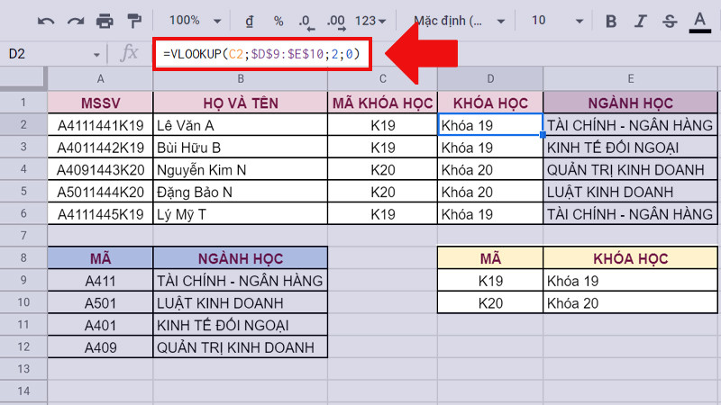Hướng dẫn cách kết hợp hàm VLOOKUP với hàm LEFT/RIGHT trong Google Sheet đơn giản