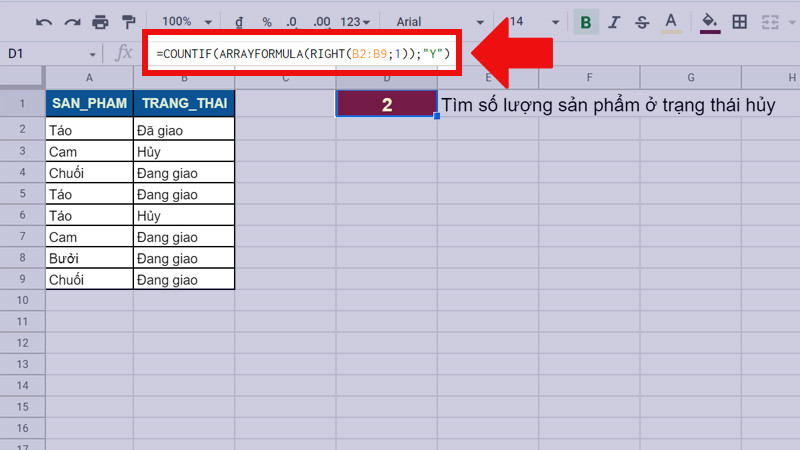 Hướng dẫn cách kết hợp hàm COUNTIF với hàm LEFT/RIGHT trong Google Sheet nhanh chóng