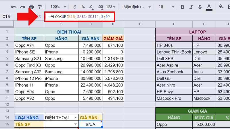 Bật mí cách kết hợp hàm IF với hàm VLOOKUP trong Google Sheet vô cùng đơn giản