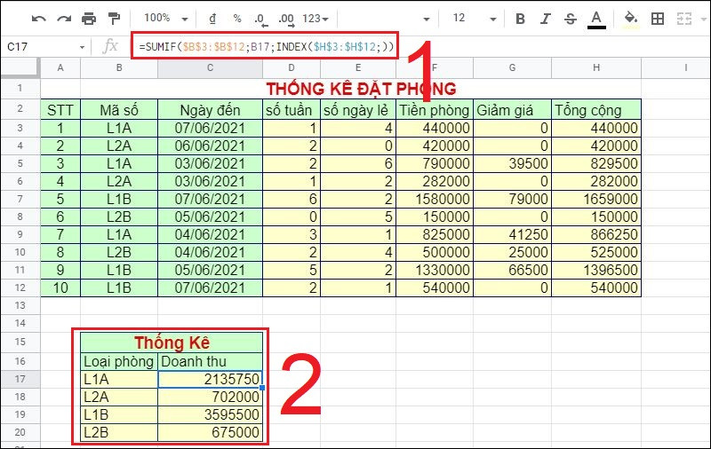 Hướng dẫn cách kết hợp hàm INDEX và hàm SUMIF trong Google Sheet dễ dàng và nhanh chóng