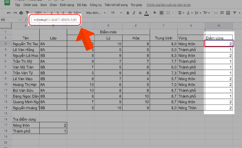 Hướng dẫn cách kết hợp hàm MATCH với VLOOKUP trong Google Sheet chi tiết và nhanh chóng