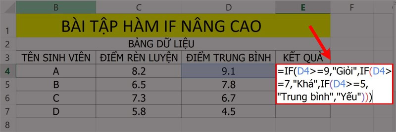 Hướng dẫn sử dụng hàm IF nâng cao trong Microsoft Excel có bài tập kèm lời giải