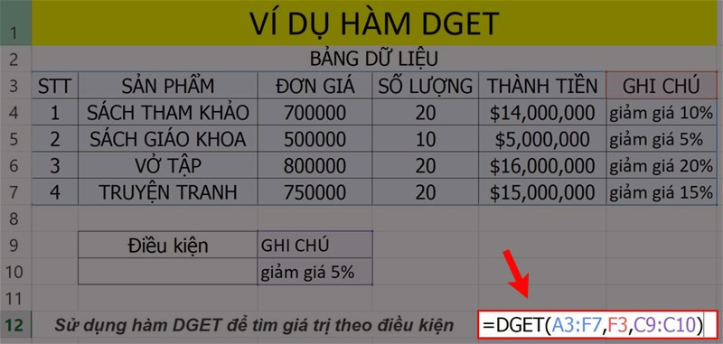 Hướng dẫn sử dụng hàm DGET trích giá trị có điều kiện trong Microsoft Excel chi tiết