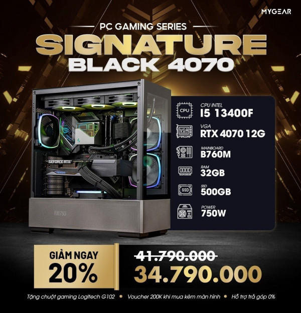 MG SIGNATURE BLACK 4070 (I5 13400F/ Main B760M/ RTX 4070 12G/ 32GB RAM/ 500GB SSD/ 750W)