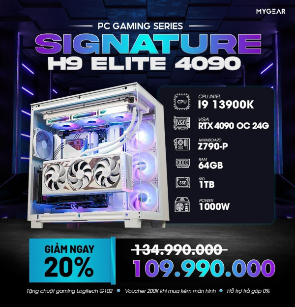 MG SIGNATURE H9 ELITE 4090 (I9 13900K/ Mainboard Z790-P/ RTX 4090 24G/ 64GB RAM/ 1T SSD/ 1000W)
