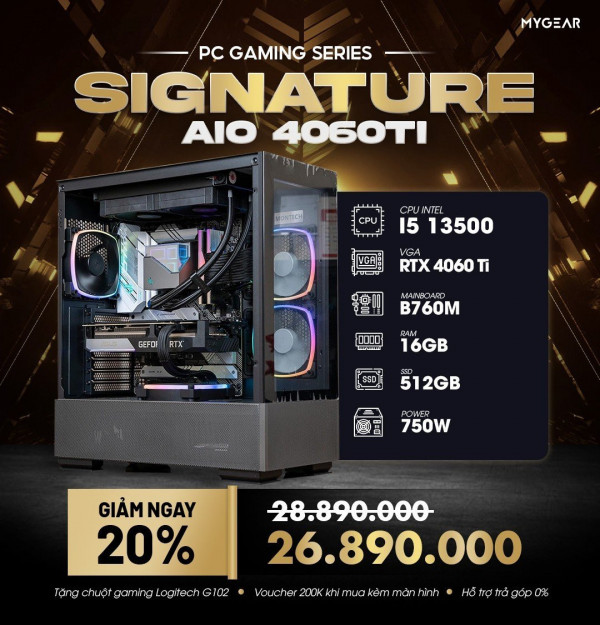 MG SIGNATURE AIO 4060 Ti (I5 13500/ Mainboard B760M/ RTX 4060 Ti 8G/ 16GB RAM/ 500GB SSD/ 750W)