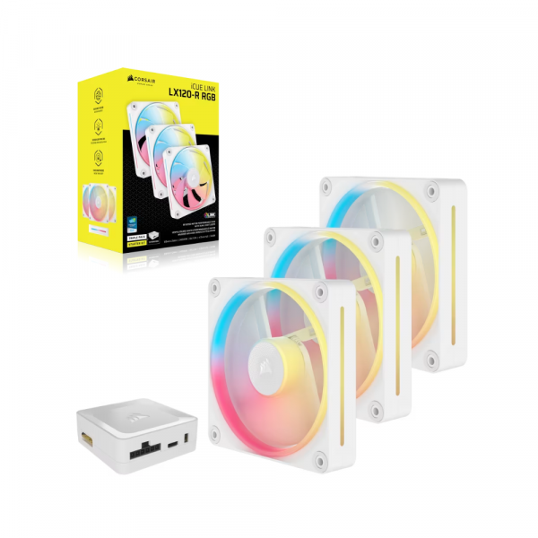 Bộ 3 Fancase Corsair iCUE LINK LX120-R RGB 120mm PWM Reverse Fans Starter Kit White