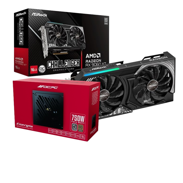 Combo ASRock RX 9060 XT Challenger 16GB OC | Nguồn OCPC BZ750 750W 80 Plus Bronze