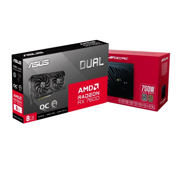 Combo ASUS RX 7600 EVO OC 8GB  | Nguồn OCPC BZ750 750W 80 Plus Bronze